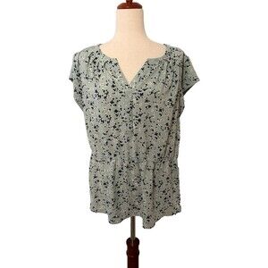 Stitch Fix 41 Hawthorn Women’s XL Green Floral Blouse Elastic Waist Lightweight